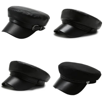 Women Autumn and Winter Flat Top Hat Korean Version Casual Fashion Hat Outdoor Navy Painter Newsboy Peaked Cap