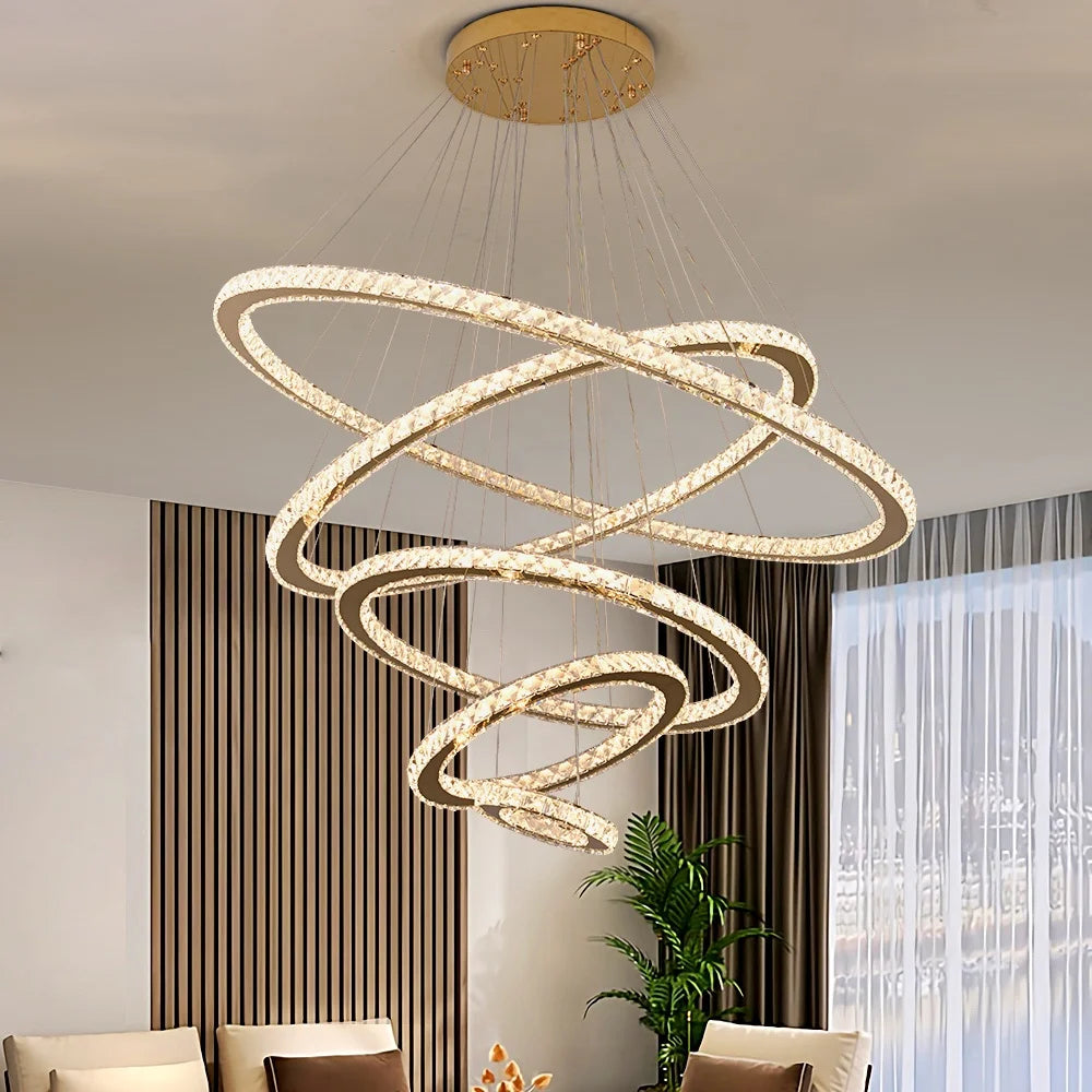 5 Ring Led Restaurant Light Modern Simple Bedroom Living Room High End Hall Light Luxury Crystal Chandelier MegaBDM