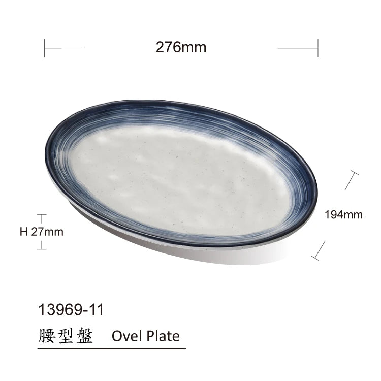 11 Inch Oval Plate Sea Food Dishes Melamine Platter Unbreakable Reusable Plastic Serving Plates for Restaurant Tableware MegaBDM
