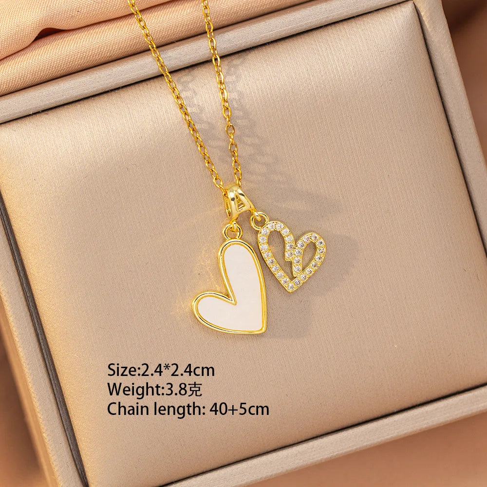 Ins Fashion Jewelry Gift 18K Gold Plated Stainless Steel Snake Chain Charms Pendant White Shell Heart Pendant Necklace