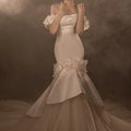 Jancember LSMX053 Glossy Satin Flower Off Shoulder Bridal Women's Mermaid Wedding Dresses for Girls