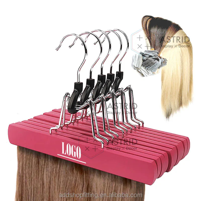 Astrid 23cm Hot Pink Wooden Custom logo Wig Bag Hair Extension Hanger