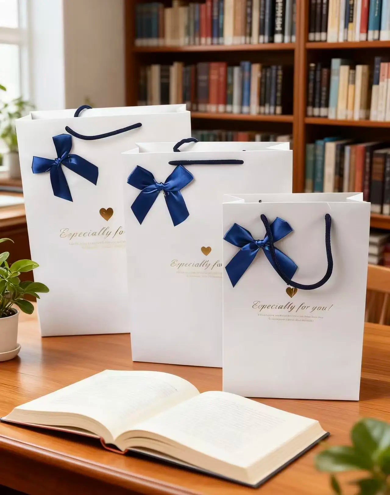 Personalized Printing for Luxury Boutique Jewelry Gift Packaging Kraft Paper Shopping Bags with Ribbon Tie Bow Screen