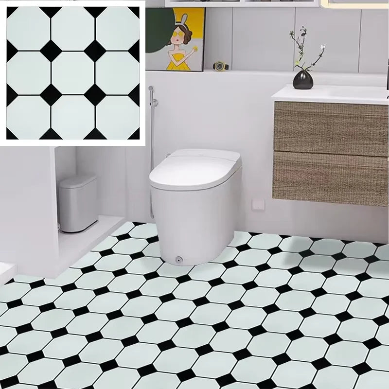 Black & White Soccer Pattern Parquet Ceramic Mosaic Floor Tiles Graphic Design for Interior/Outdoor Use Bathroom Living Room
