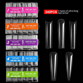 Wholesale 240pcs Clear Full Cover Coffin Acrylic Nails Tip Acrylic Press on Nails Soft Clear Acrylic Nail Tips with Box