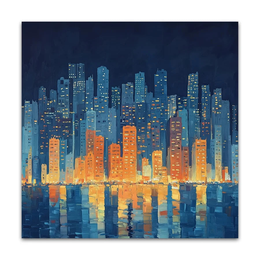 Wholesale Hot Sell Abstract Modern Loman Architecture Blue Yellow Acrylic Hand-painted Texture Wall Art for Hotel