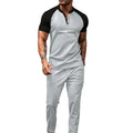 OEM Customized Logo Design Men's Solid Waffle Knit Half Placket Zipper Two Piece Set
