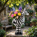 Resin Zebra Planter with Gnome Statue Outdoor Garden Animal Flower Pot Cartoon Zebra Sculpture for Patio Yard Lawn Decor MegaBDM