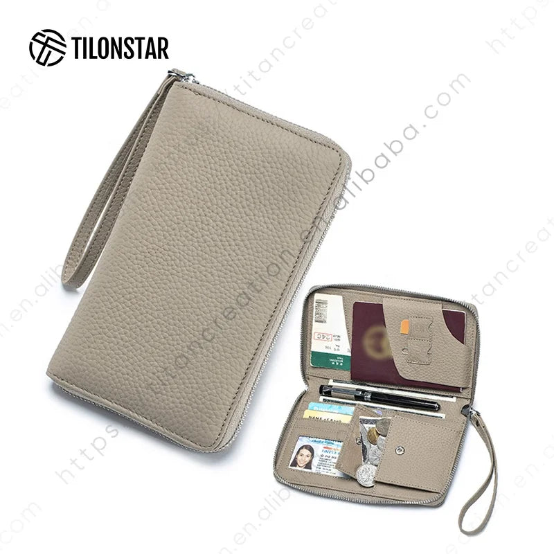 TILONSTAR TPW109P Multifunctional Design Travel Passport Storage Bag Genuine Leather RFID Wallet Family Passport Holder