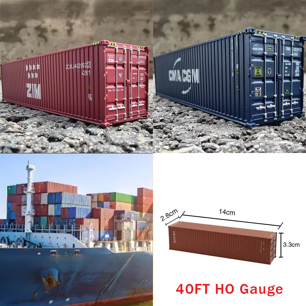 40ft Ho Gauge Miniature Shipping Containers Model ABS Plastic Train Vehicles for 1:87 Railroad Landscape/Diorama/Transport Kits