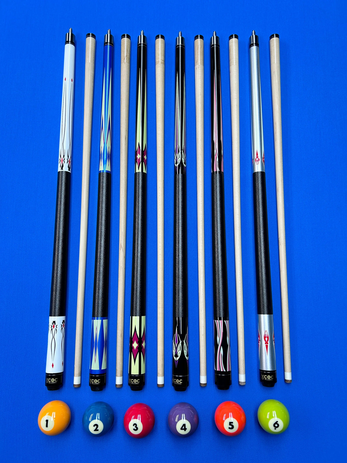 Big Promotion COC Modern Maple Wood Stainless Steel Pin 58Inch 1/2 2-Piece Durable Billiard Pool Cue with Leather Grip 4 Colors MegaBDM