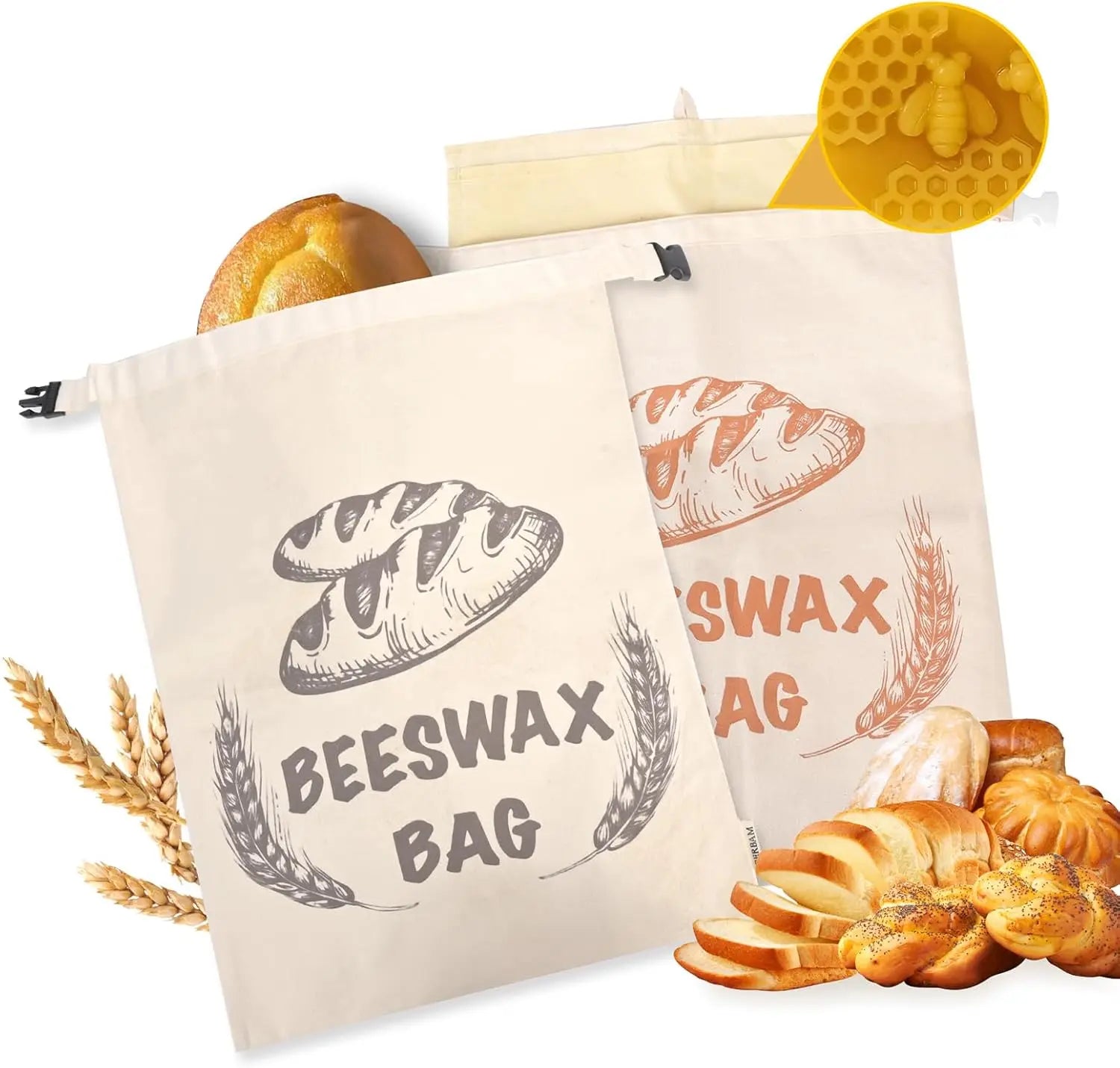 2-Pack XL Reusable Bread Bags for Homemade Bread With Removable Cotton Beeswax Lining 13x17 Inches Storage Bags