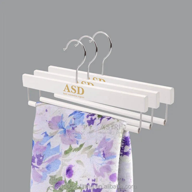 Multifunctional 26 CM Custom logo White Wooden Towel Scarf Pants Hanger for Stores Display