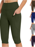 OEM Womens High Waist Yoga Capri Pants Solid Color Pocket Stretch Fitness Leggings Casual Summer Workout Running Women Trousers MegaBDM