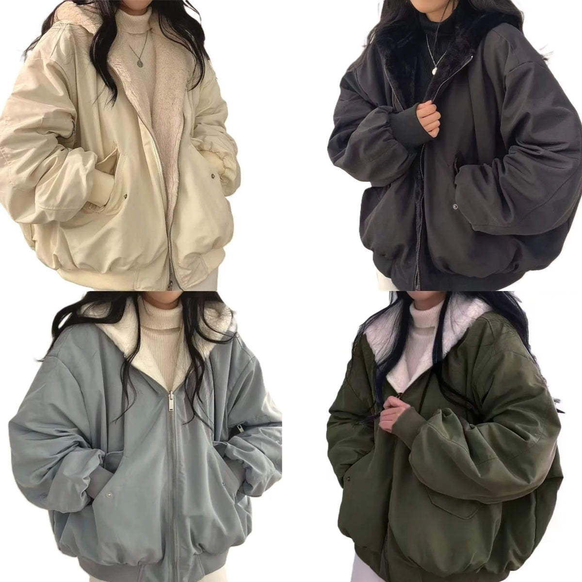 OEM Acrylic Polyester Reversible Fleece Lined Cotton Padded Coat Womens Winter Zip up Hooded Thick Jacket Korean Style Coat MegaBDM