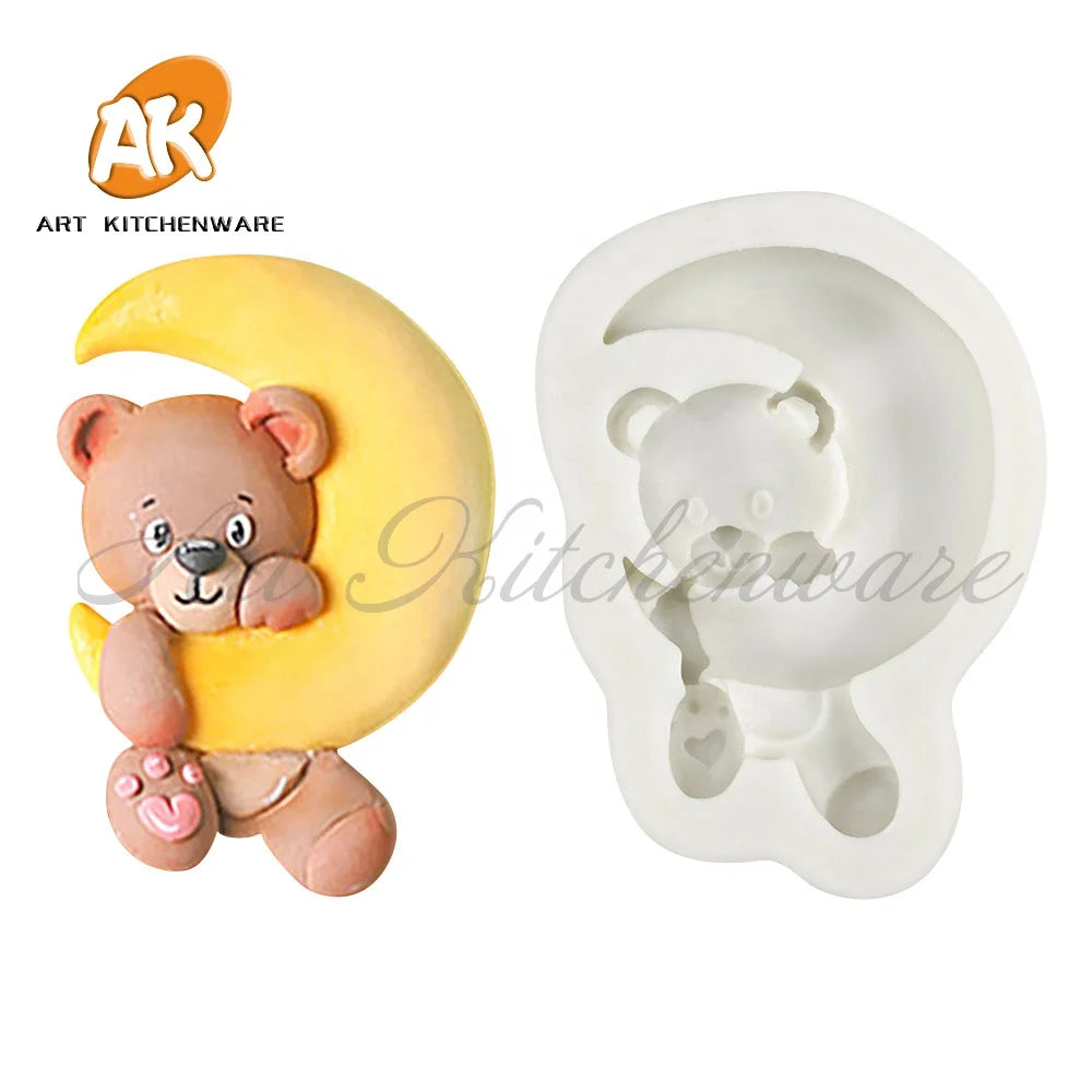 AK Wholesale Sleeping Bear Mold Cake Baking Silicone Cake Decorating Molds Fondant Silicon Kitchen Mould