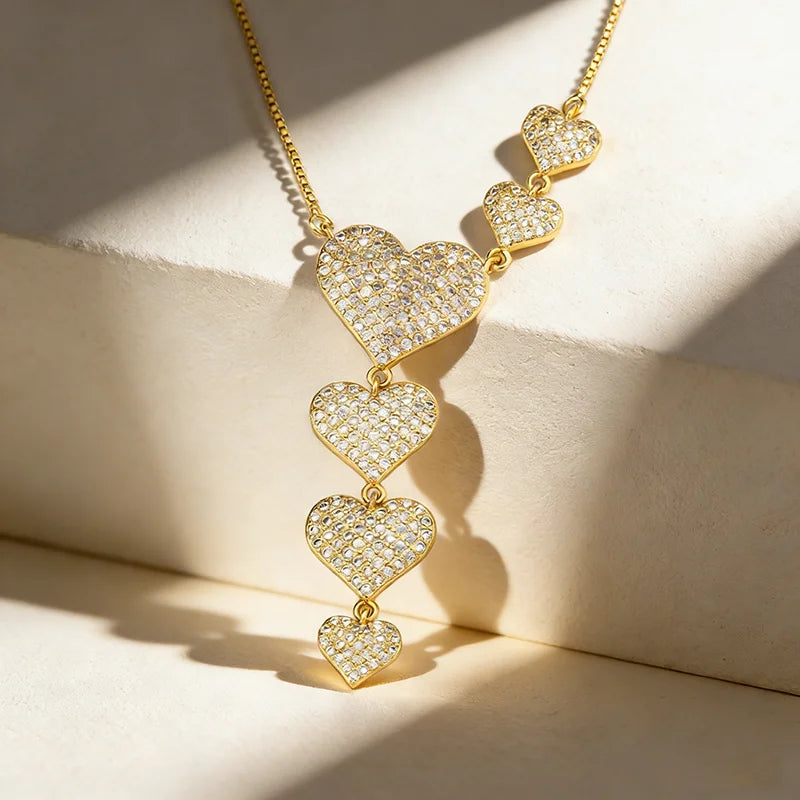 QIKU Romantic Love Heart Shape Pendant Women Necklace Banquet Luxury Accessory Copper Zircon Jewelry Gift Wholesale Dropshipping