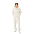 Winter Beige Cargo Hoodie Jogger Set for Men Women 2-Piece Fleece Outfit Side Pockets Drawstring Waist Streetwear Custom Logo