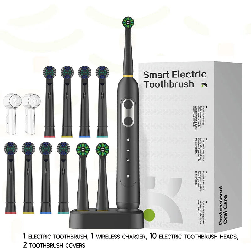 Rotating electric toothbrush induction charging, waterproof, high-performance motor,3 modes 70 day battery life, 10 brush heads