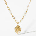 CLIORO Vintage French Charm Natural Freshwater Pearl Splice Chain Gold Plated Stainless Steel Eye Pendant Charm Necklace Women