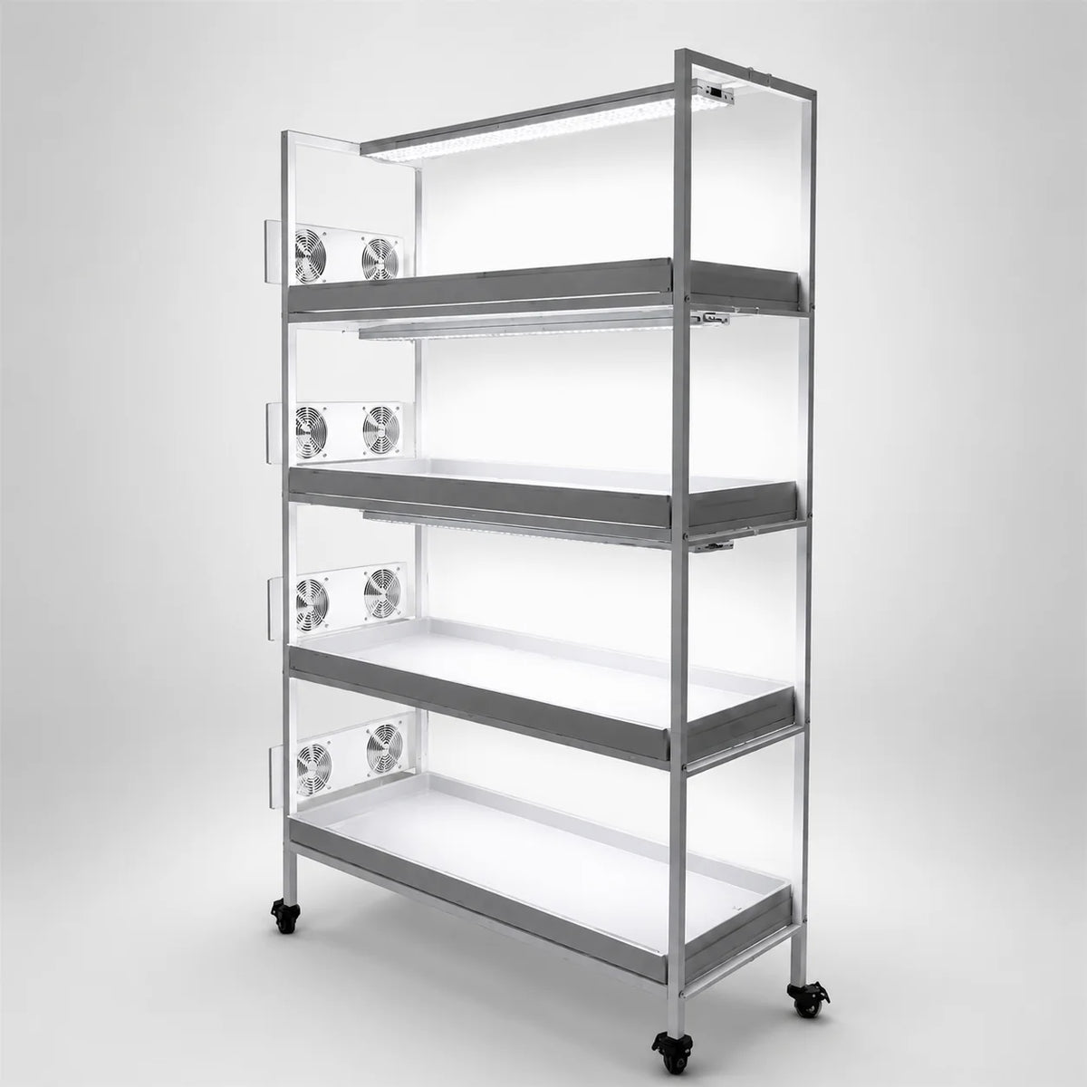 4-Tier Rolling Plant Stand Succulent Shelf Cart Hydroponic Grow Rack with Adjustable Fan Optional LED Grow Light MegaBDM