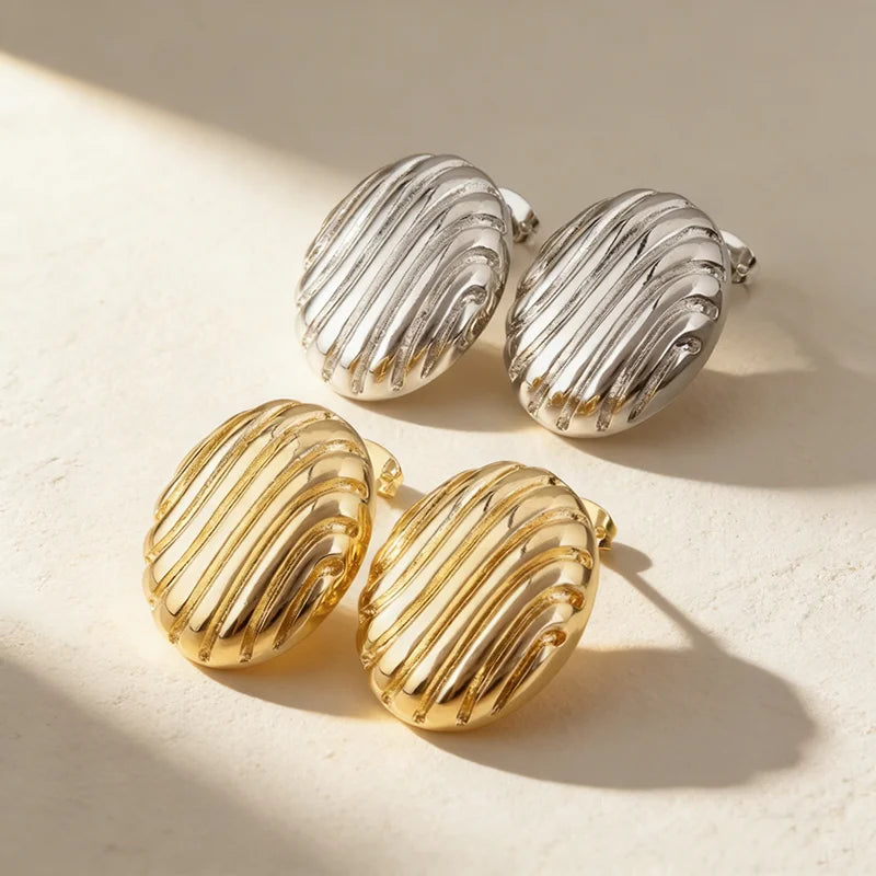 QIKU Geometric Stud Earrings Copper Gold or Silver Plated Sleek Chic Earrings for Daily Wear and Friendship Gifts