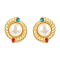 Classic French Style Imitation Pearl Stud Earrings 18K Gold Plated Stainless Steel Waterproof Women's Party Fashion Earrings