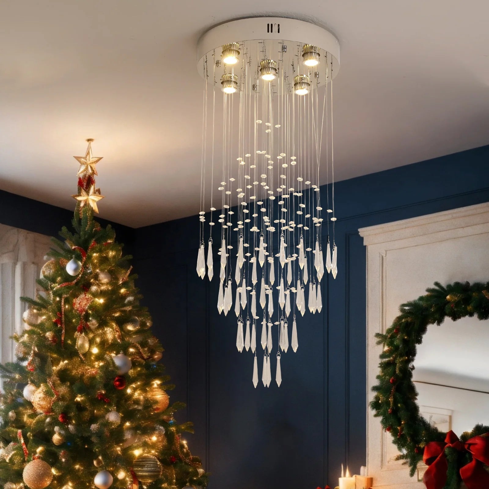 Modern Stainless Steel Crystal Chandelier Loft Apartment Staircase  Illumination