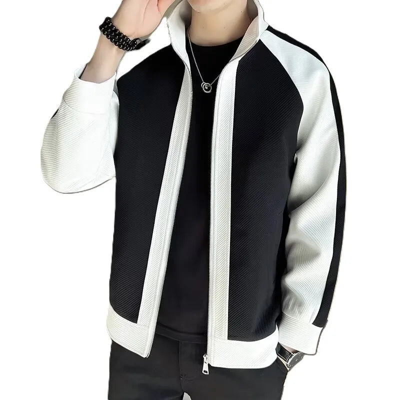 OEM Men's Black White Color Block Bomber Turn-down Collar Casual Winter Waterproof Reversible Polyester Cotton Blend Jacket MegaBDM