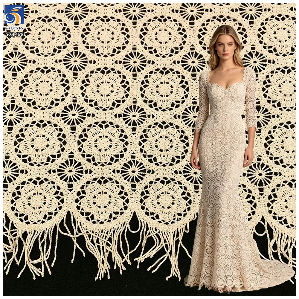 YX1458 B2B Manufacturer 150gsm Custom Color Openwork Guipure Lace Fabric 120CM Wide Polyester Embroidery for Dressmaking MegaBDM