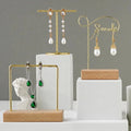 Gold-Tipped Wooden Metal Portable Classic Elegant Luxury Rectangle Jewelry Display Stand for Bracelets Necklaces Rings Earrings