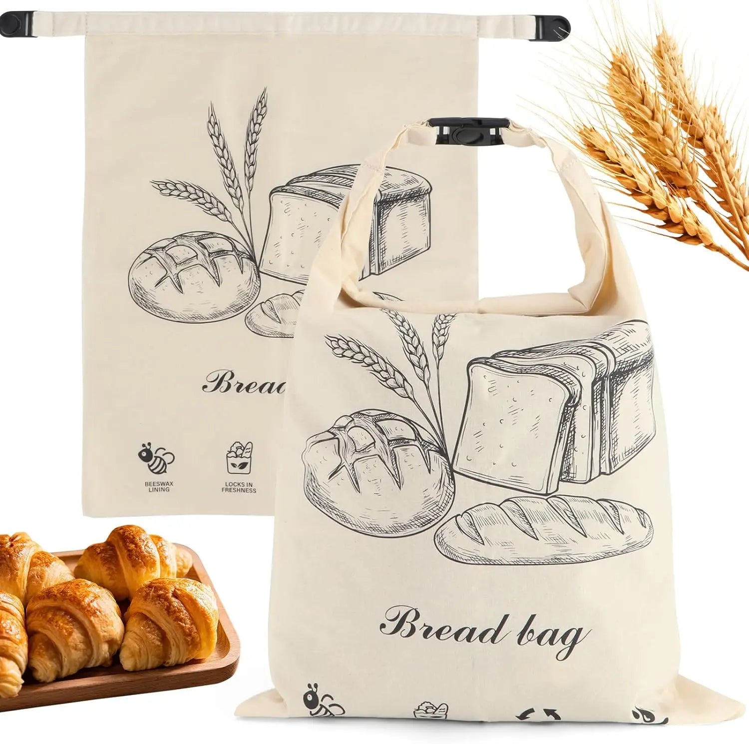 2 PACK Beeswax Sourdough Bread Bags for Homemade Bread Reusable Beeswax Bread Bag Portable Waxed Storage