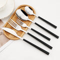 5pcs Set Stainless Steel Silverware Black Spoons Forks Knife Set With Plastic Handle