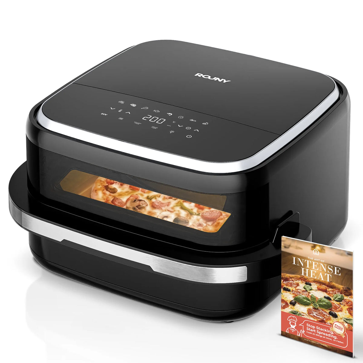 11-in-1 Square Modern Pizza Oven Air Fryer with View Window 2200W Touch Screen Household Use for Pizza Fries & Nuggets MegaBDM