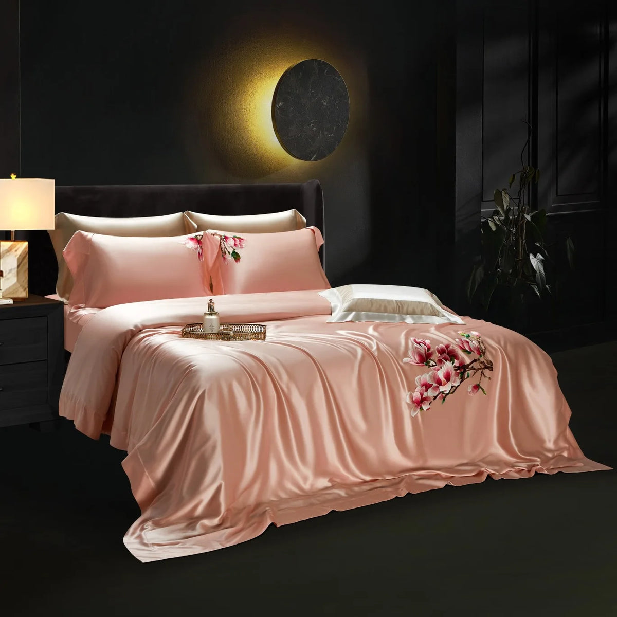 Chinese Style Mulberry Silk pink Embroidery Duvet Cover Bed Sheet Luxury Pillow Covers Home Textile 4pcs Bedding Set MegaBDM