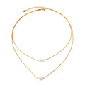 Elegant 18k Gold Plated Double Layered  Freshwater Pearl  Stainless Steel Pendant Necklace for Women