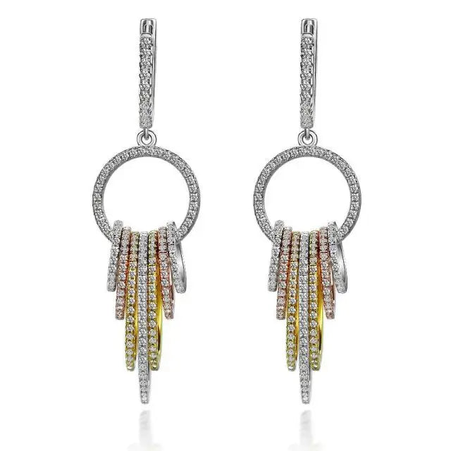 925 Sterling SilverTri-Color Circle Earrings Multi-layer Tricolor Ring Earring for Women