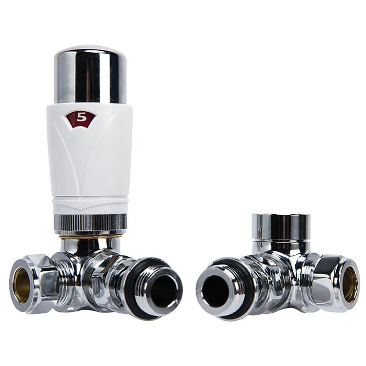 Avonflow Modern Angled Thermostatic Radiator Valves and Lock Shield Valve Set 15mm for Radiator & Towel Rail Bathroom