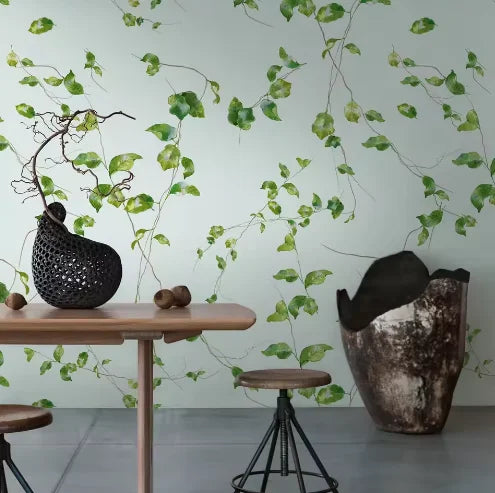 Photo Wallpaper Murals Leaf Tendril Green Blue Brown Non Woven Vinyl Wall Mural Floral for Hotel
