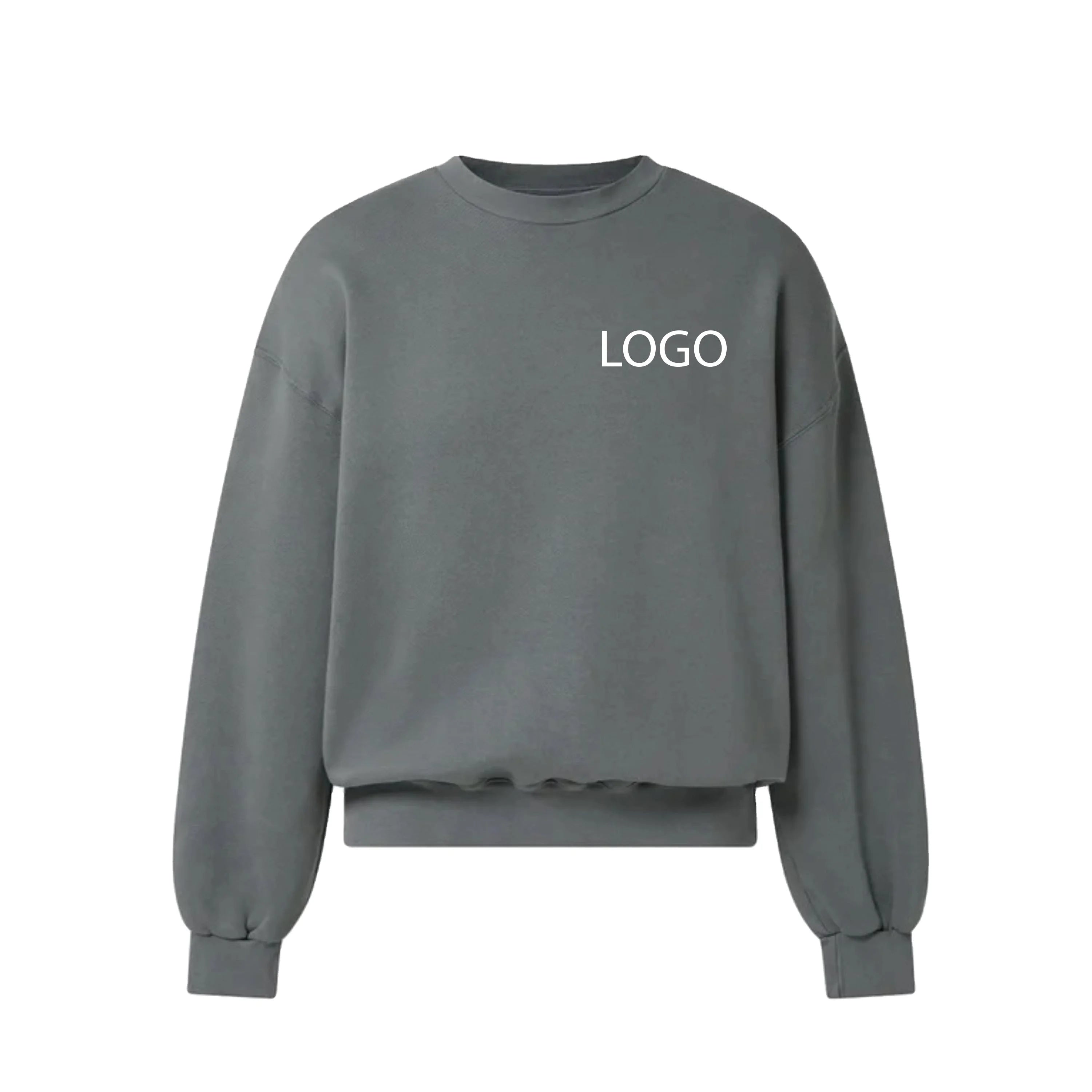 Heavyweight Cotton Fleece Crew Neck Sweatshirt Oversized Drop Shoulder Unisex O Neck Pullover Custom Logo 420-460 GSM
