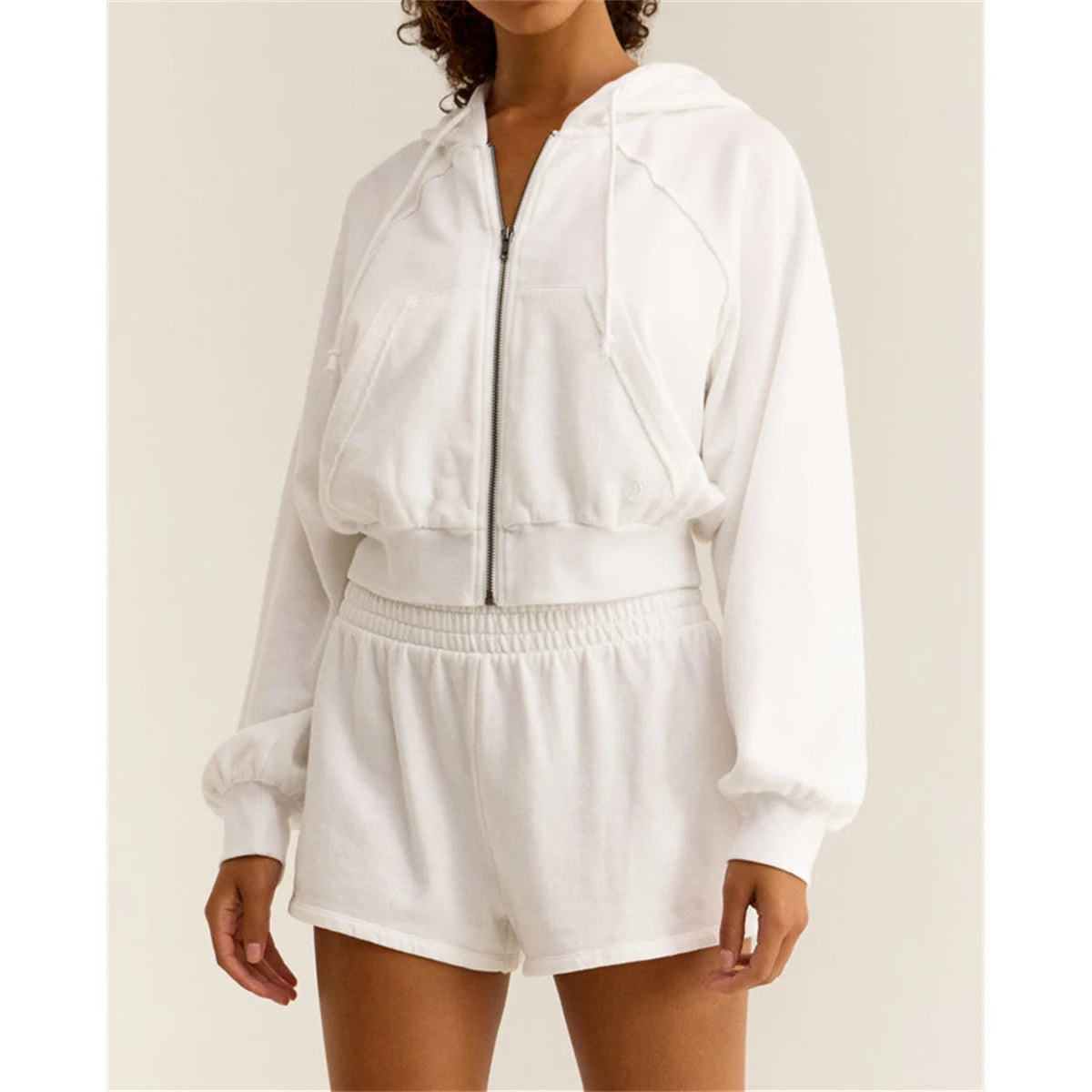 Custom Women Crop Top Zip Windbreaker Jacket Hoodie and Running Shorts Set Tracksuit Jogging Suit Hoodie Set for Women
