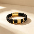 Woven Leather Rope Wrapping Special Style Classic Stainless Steel Men's Leather Bracelet Double-layer Design DIY Customization