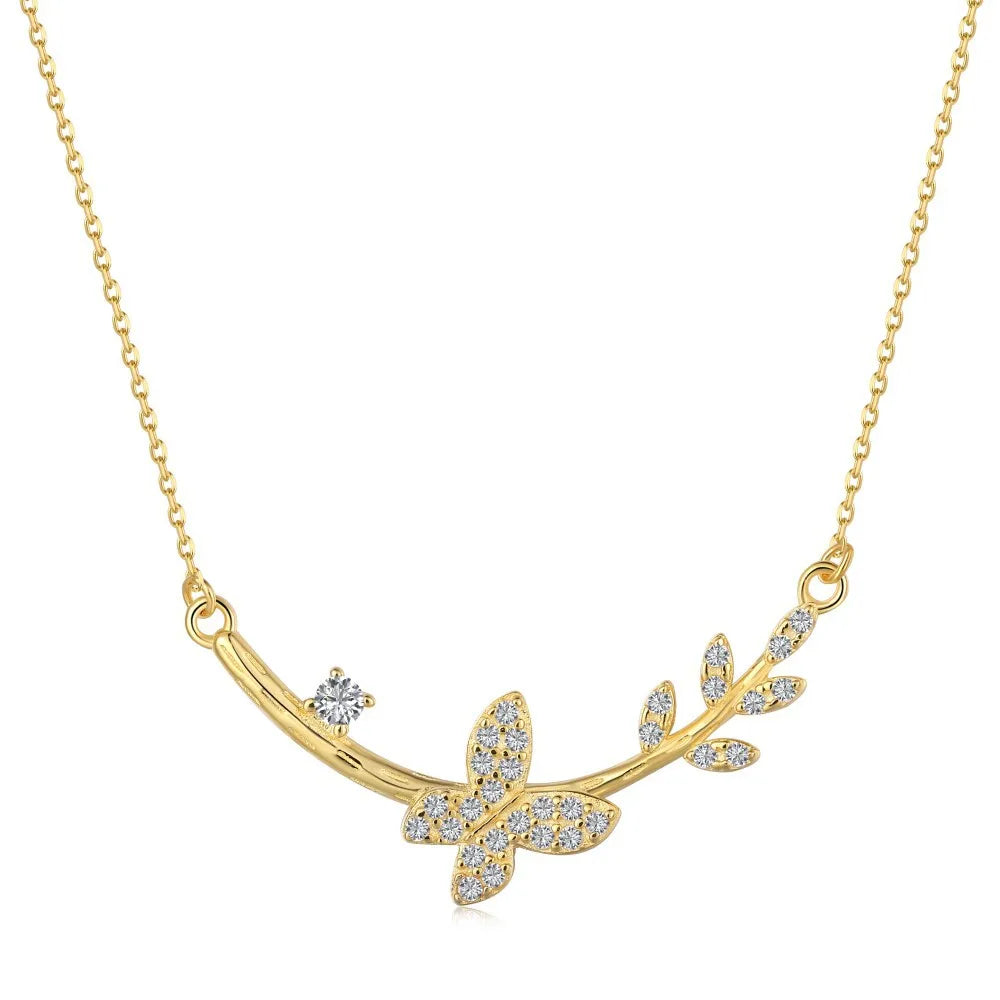 S925 Sterling Silver Necklace Female Design Sense Niche Light Luxury Inlay Butterfly Zircon Necklace Women Custom Pendant