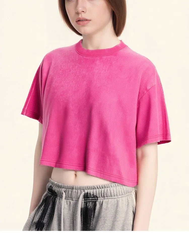 Bangladesh China Factory Price Women's Cropped Cotton T Shirt Loose Fit Crew Neck Short Sleeve Street Hip Hop Wholesale T Shirt