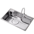 Handmade Commercial-Grade Stainless Steel Single-Bowl Nano Waterfall Kitchen Sink Set Home Square Shape with Four Holes
