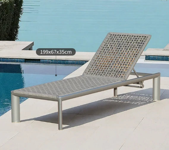 Luxury Outdoor Aluminum Woven Rope Lounge Chair Pool Chair Cover Sunbathing Lounge Chair Beach Woven Rattan Sofa Bed
