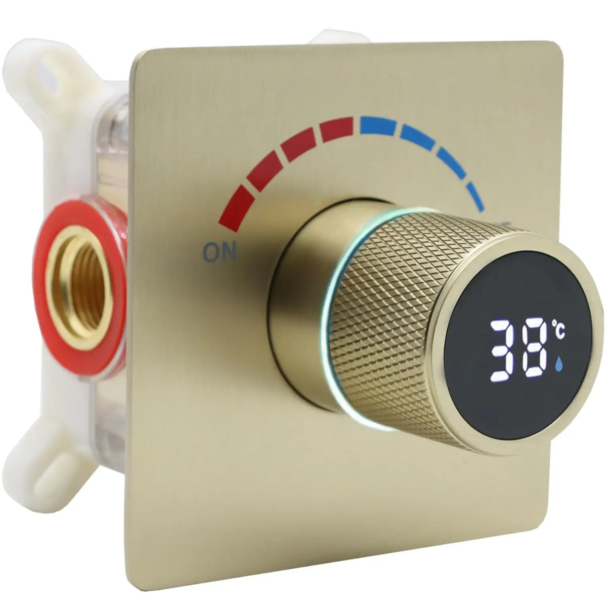 Luxury Brushed Gold Solid Brass Concealed LED Digital Display Diverter Valve Smart Mixer Faucet Bathroom Modern Shower MegaBDM