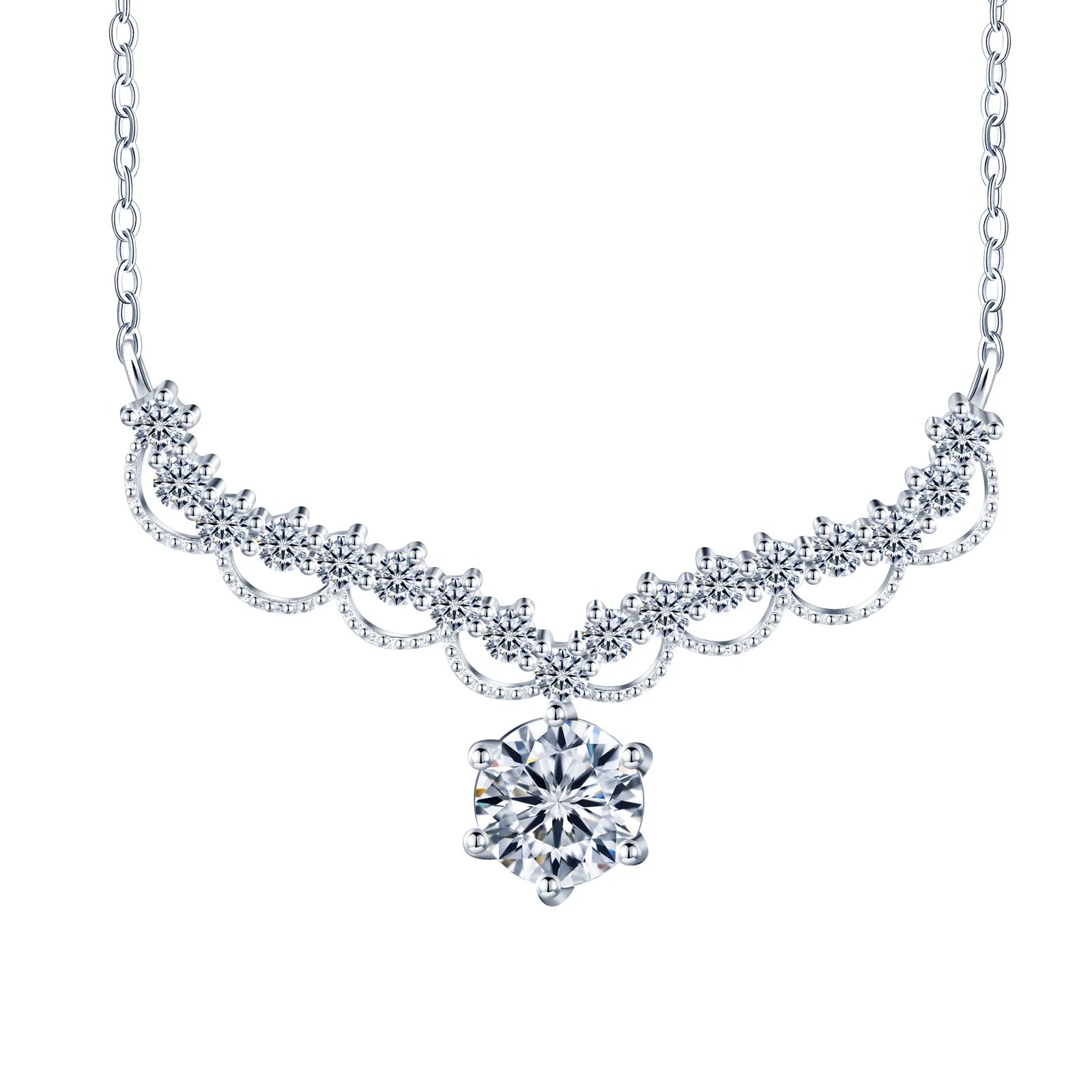 GRA Certified Moissanite Pendant Necklace Lace Edge S925 Sterling Silver Women Moissanite Jewelry