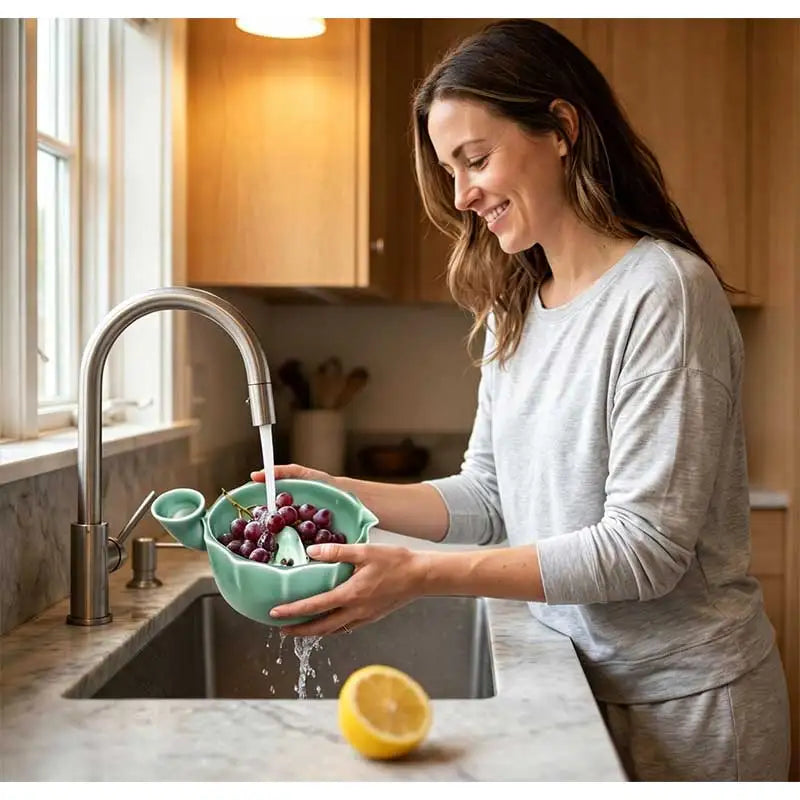 New Water Rinsing Swirl Vegetables Fruits Kitchen Sink Sink Ceramic Berry Bowl Colander Drain Basket MegaBDM