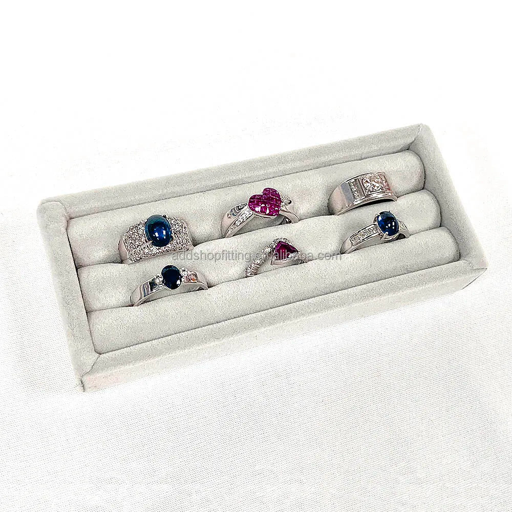 Grey Ring Display Velvet Jewelry Trays for Decor